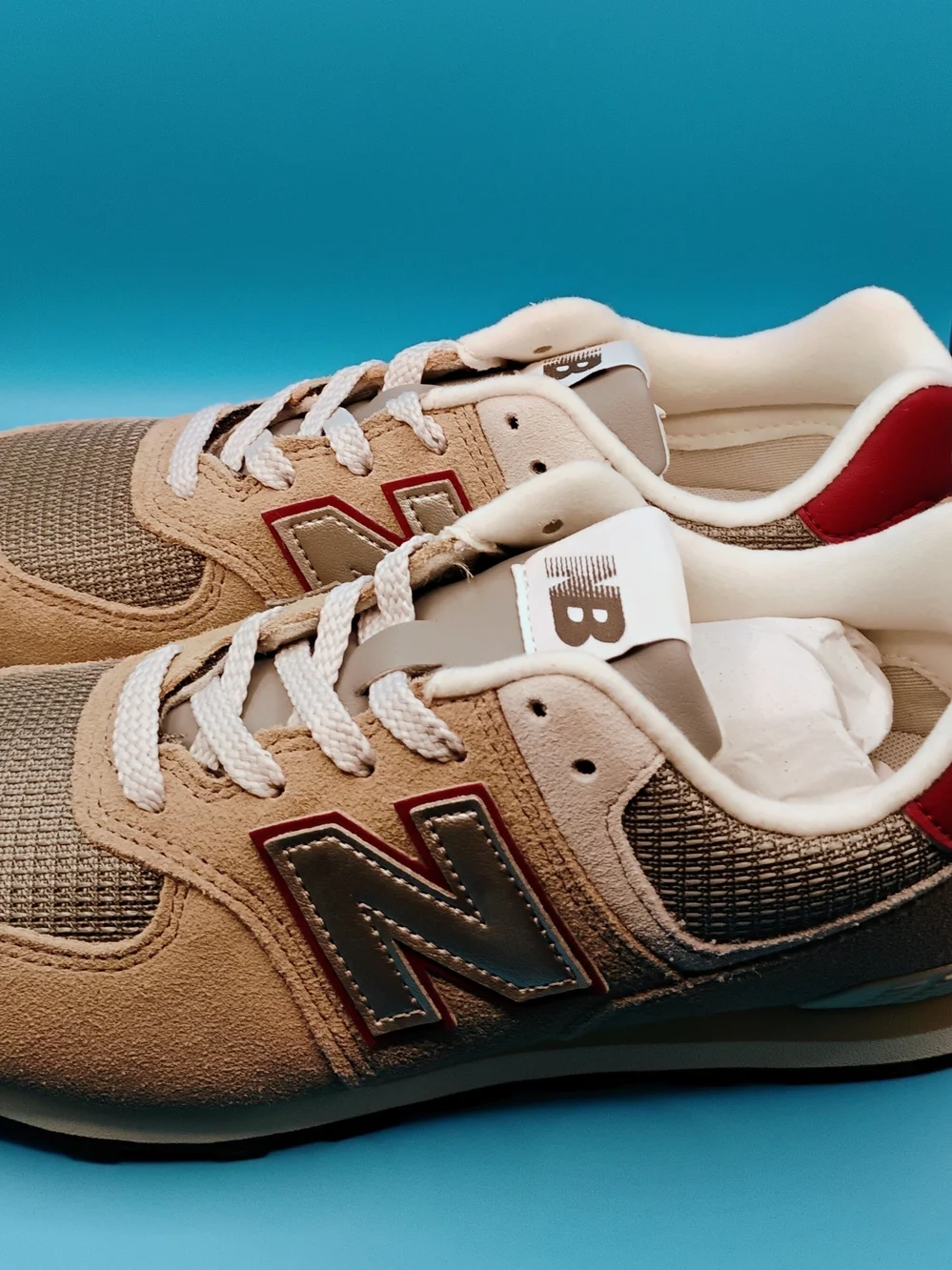 New Balance 574 Beige & Gray Logo Sneakers